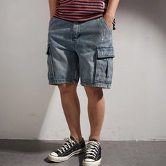 Retro Denim Utility Knee Shorts