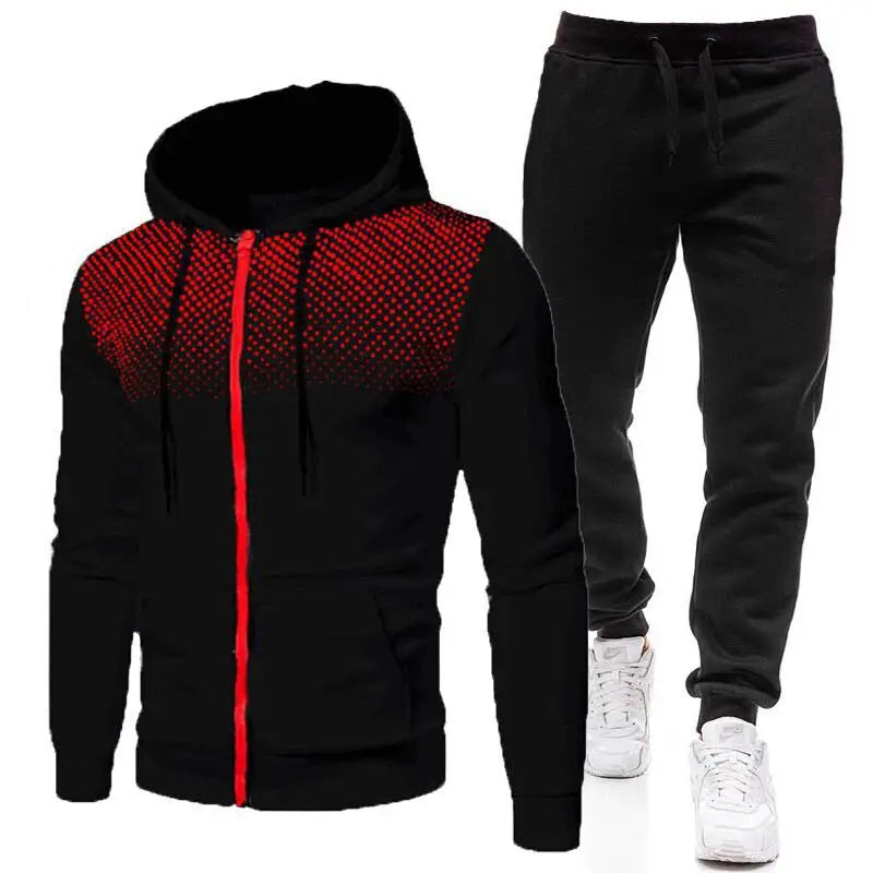Men tracksuit zipper hood multi-pocket and protective pants casual jogging tracksuit fall/winter 2-piece setLarge size S-3XL