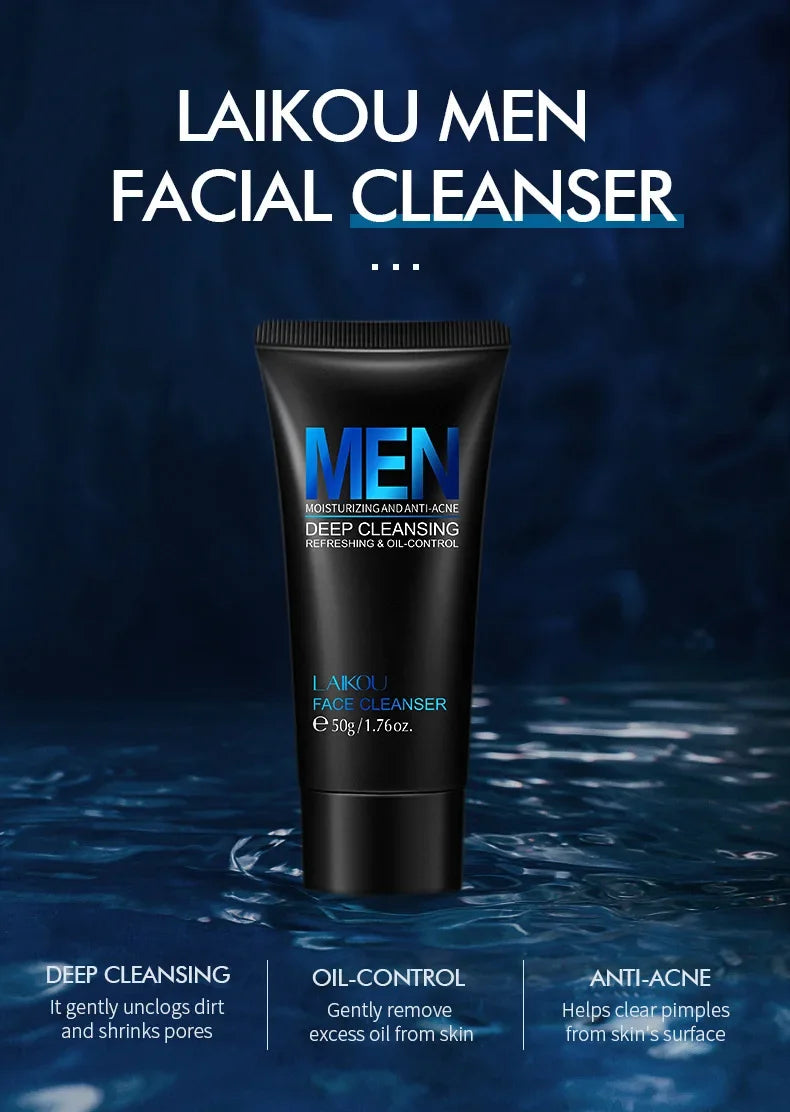LAIKOU Men Face Cleanser 50g Deep Cleansing Oil Control Anti Acne Refreshing Moisturizing Facial Wash For Men Skin Care