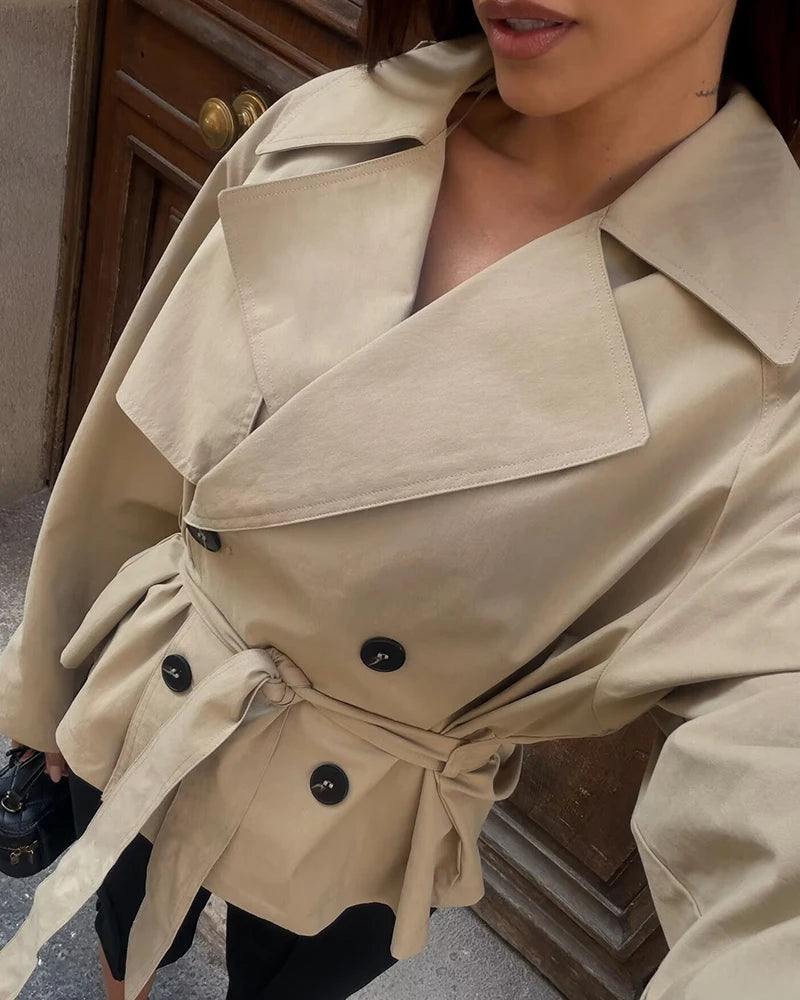 Women's Jacket 2026 New Spring Fashion Khkai Belted Short Jacket for Women Autumn Ladies Jacket Casaul Chic Women Outerwear