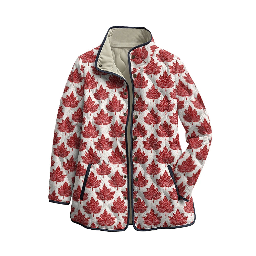 Quilted Leaf Print Winter Jacket