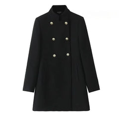 Retro Black Wool Long Coat