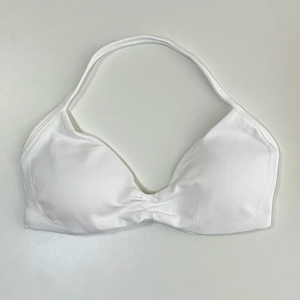 Sports Bra Women Strappy Backless Sports Top With Removable Cups Workout Clothing Gym Crop Top Fitness Seamless Halter Yoga Bra
