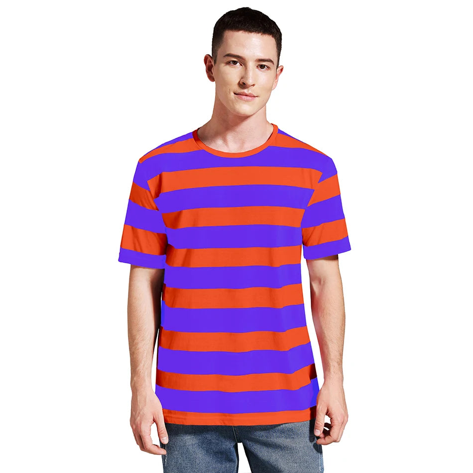 Men Striped T-Shirt Stripes Top Tees Male Fashion Short Sleeve Shirts Costume Cosplay Party Blue Red White Black Yellow T Shirt