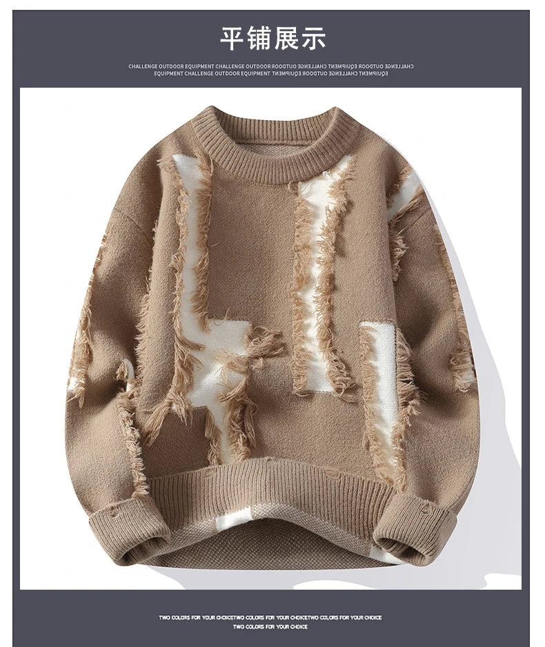 2026 Winter Fashion worn‑out design Sweater Men Casual Knit Pullovers Mens Thick Warm Loose Knitted Sweaters Streetwear Man