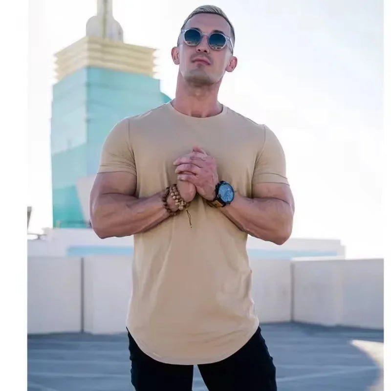 Muscle Training T-shirt Men's Summer Workout Short Sleeve T-shirt High Quality Cotton Fitness Men T-shirt Gym Solid Color Tops