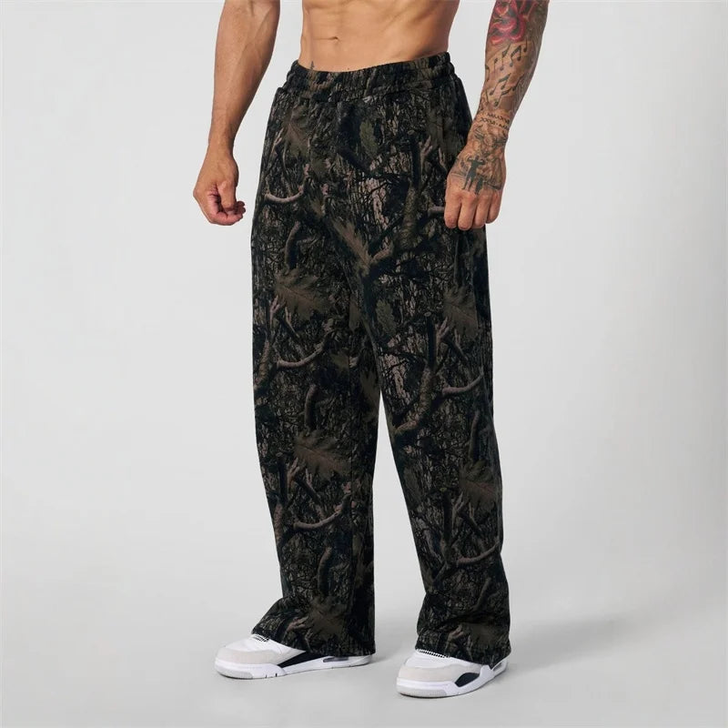 New Jogger Straight Trendy Fitness Pants Men's Camouflage Wide Leg Pants Breathable Running Sweatpants Loose Men Trousers