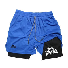 Print 2in1 Running Shorts for Men Gym Workout Compression Shorts with Phone Pocket Towel Loop Summer Sport Athletic Activewear