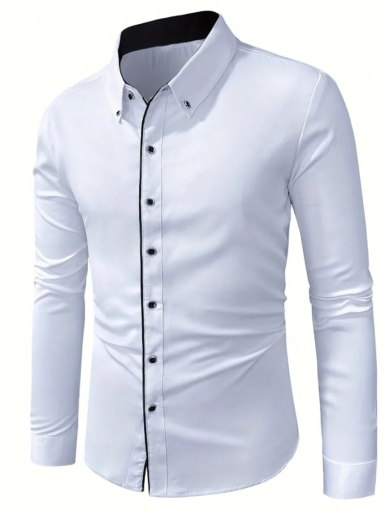 Patchwork Elastic Business Casual Shirt
