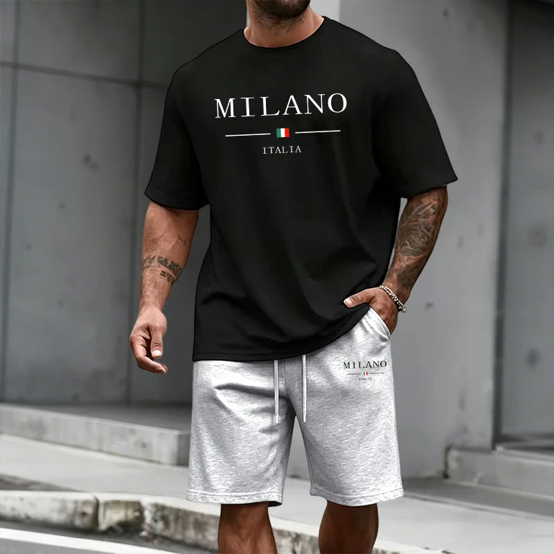 Men's Tracksuit Short Sleeve Top and Sports Shorts 2026 Summer Italy Fashion T-shirt Outfit Home Outdoor Daily Casual Sportswear