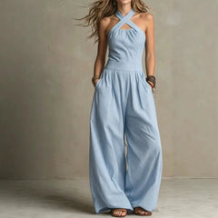 2026 Summer Jumpsuit Solid Color Hanging Neck Elegant Casual Versatile Simple Fashion Comfortable Daily Style Wide Leg Jumpsuit