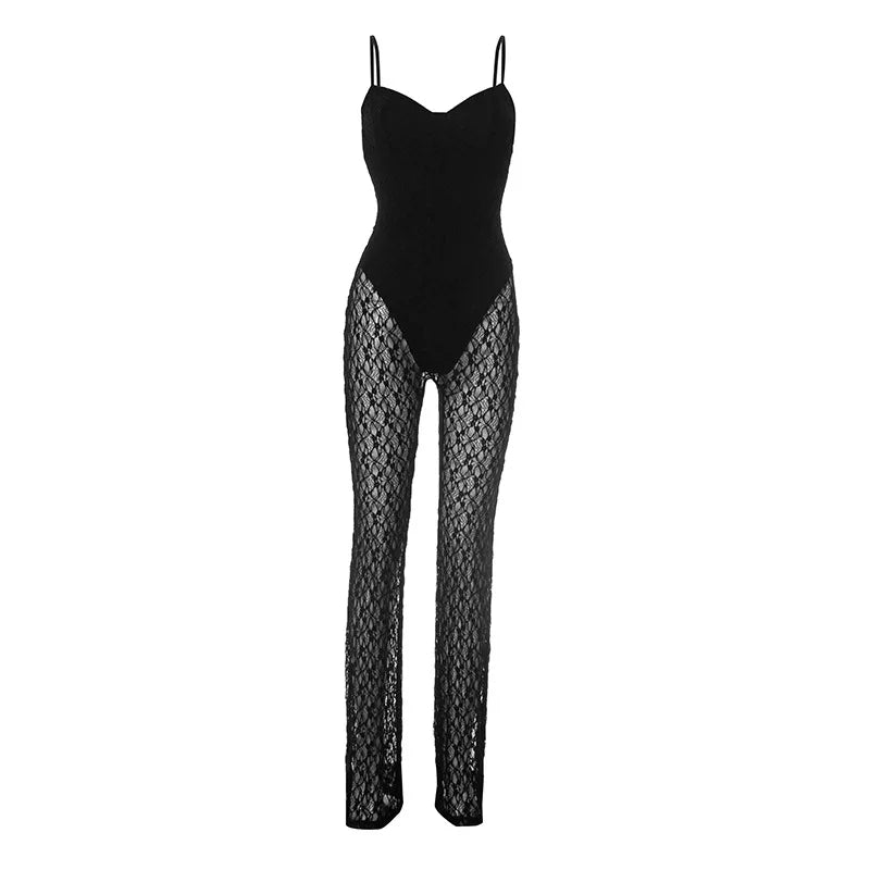 Lace Mesh Backless Summer Jumpsuit