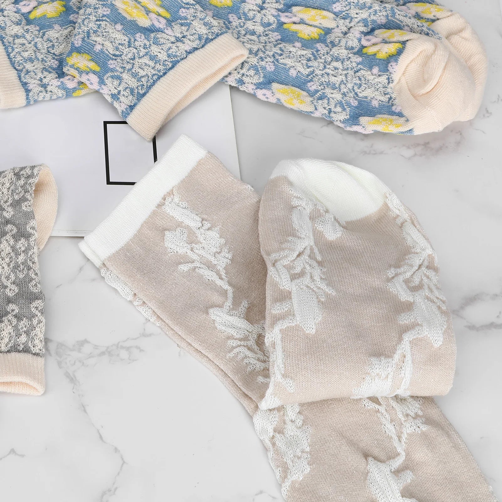 Colorful Floral Calf Socks Set