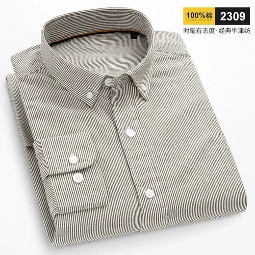 Striped Plaid Cotton Slim Shirt