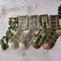 Vintage Jacquard Mid Calf Socks