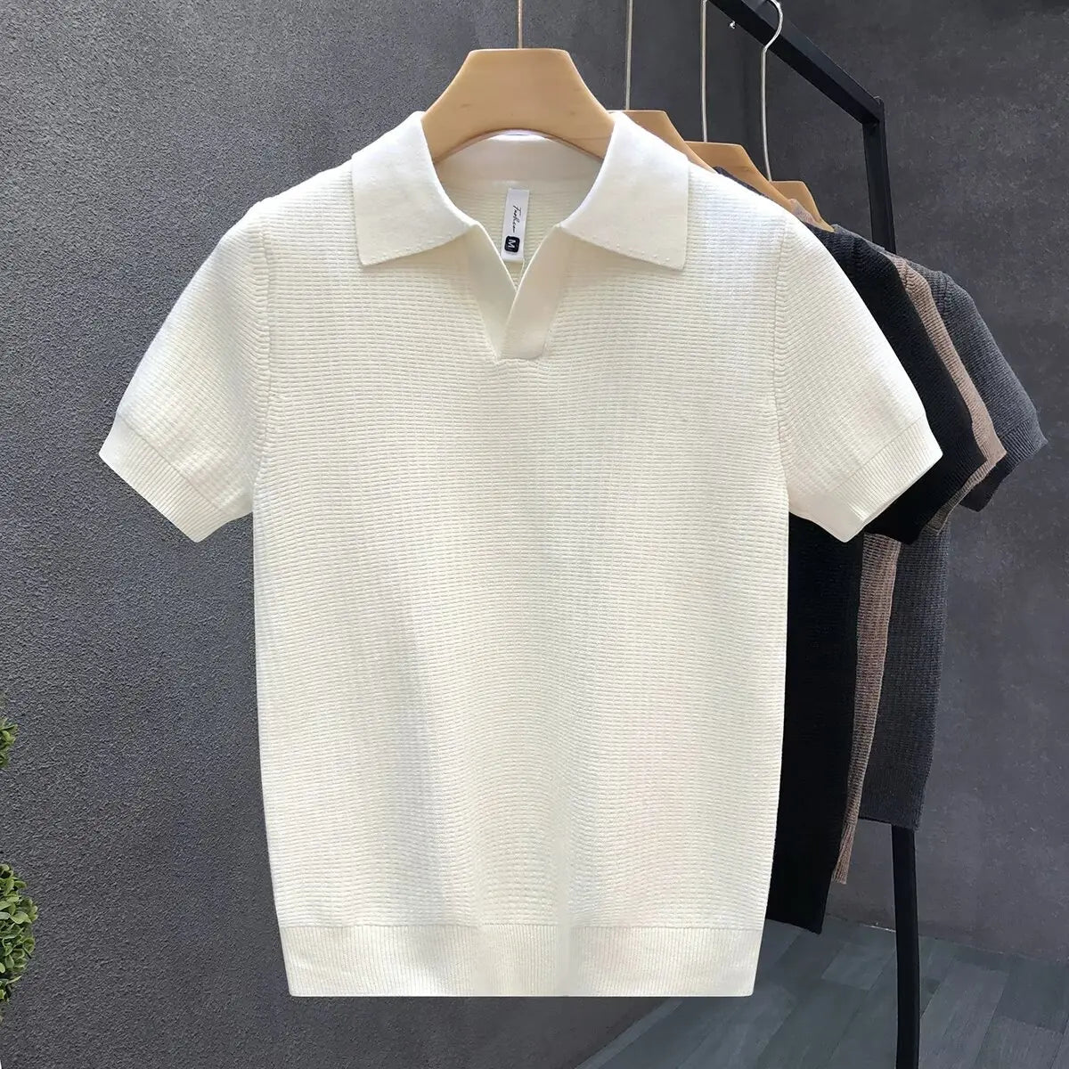 2026 Men's Summer Polo Shirt Korean Style Slim Wrinkle Resistant Collar Solid Color T-Shirts Casual Thin Sleeve Trendy Knit Tops