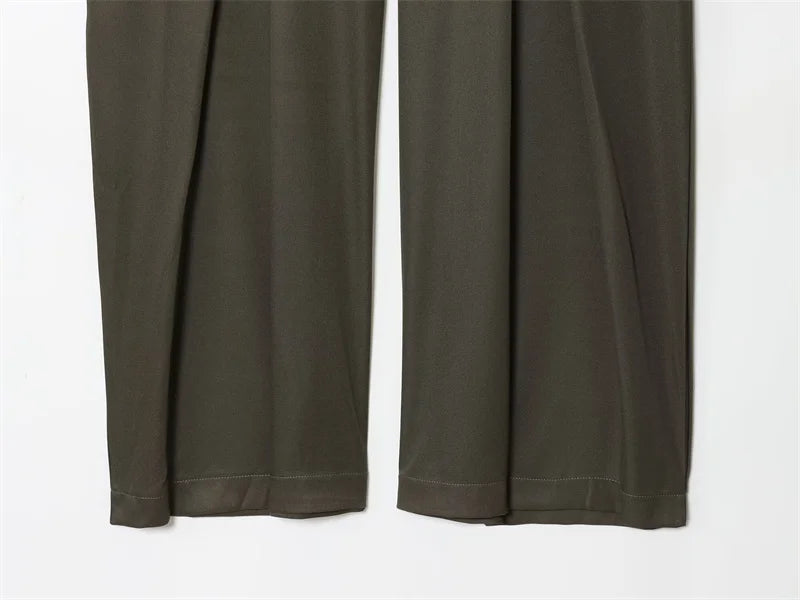 Military Green Pleated Wide Pants