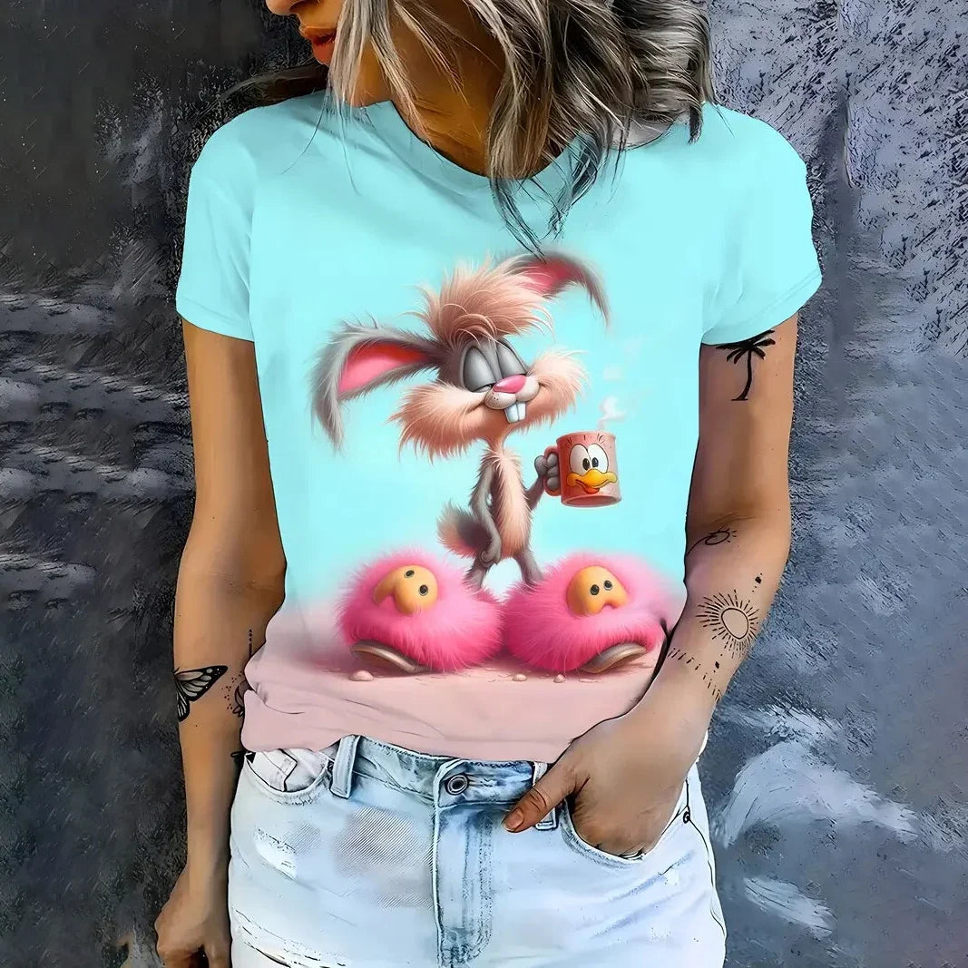 Playful Oversized Cartoon Casual Tee