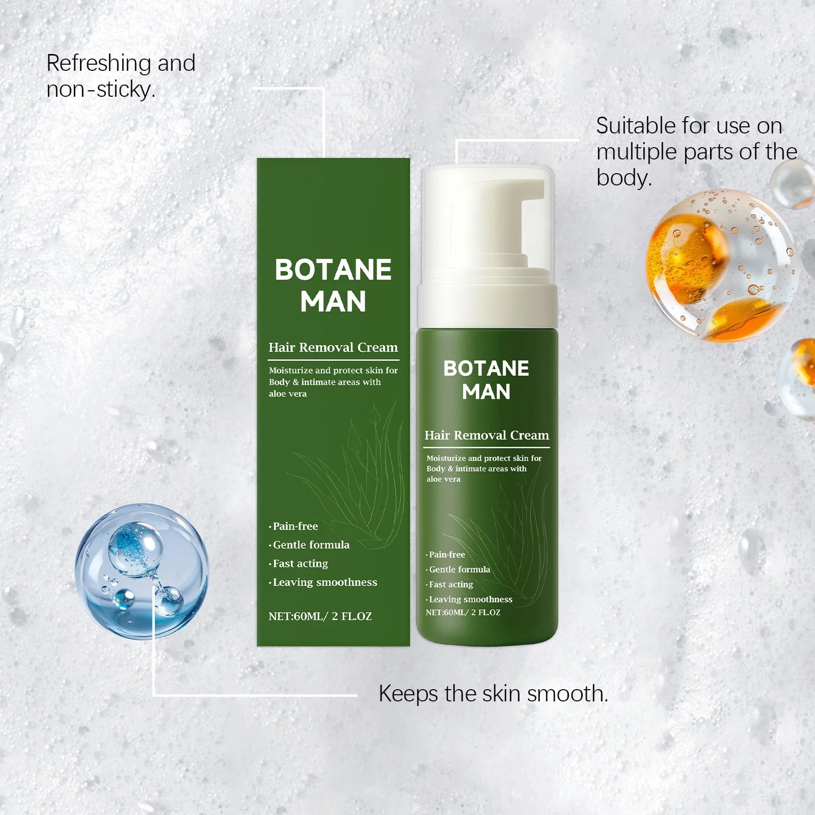 Man Hair Removal Cream Moisturizing Removing Hair & Smoothing Skin Pain-Free Long-Lasting Protection Gentle Hair Removal Mousse