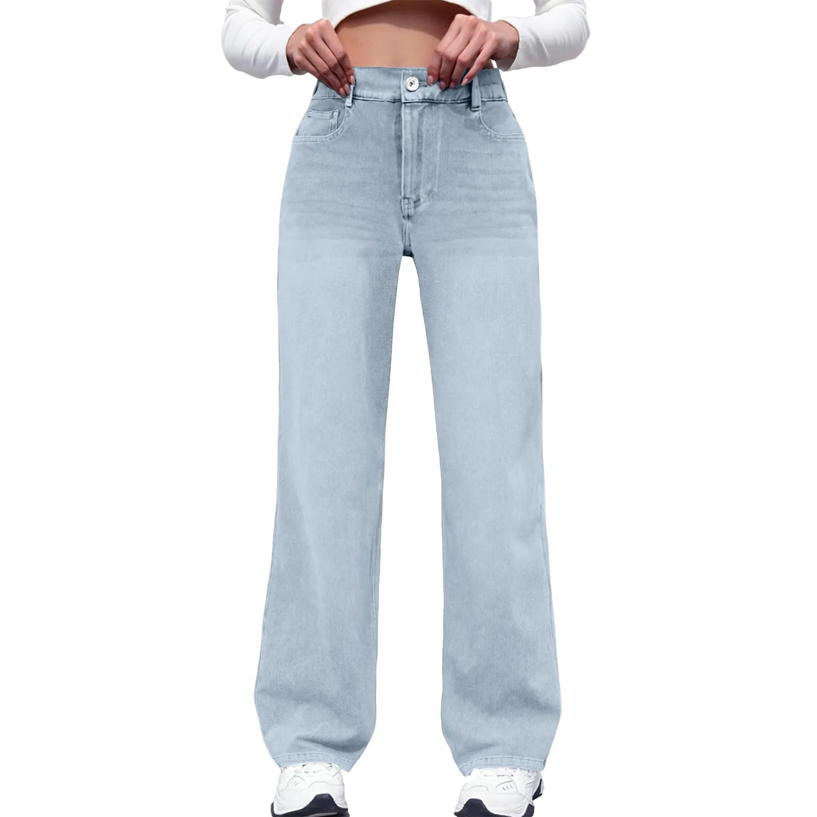 High Waist Draped Straight Jeans