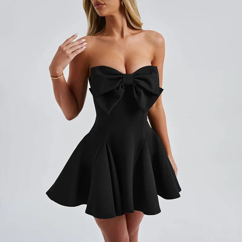 Strapless Bow A-Line Mini Dress