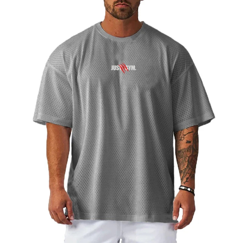 Men's Running T-Shirts Oversized Loose Sports Half Sleeve T Shirts Summer Mesh Quick Dry Fitness Workout Just Gym Clothing