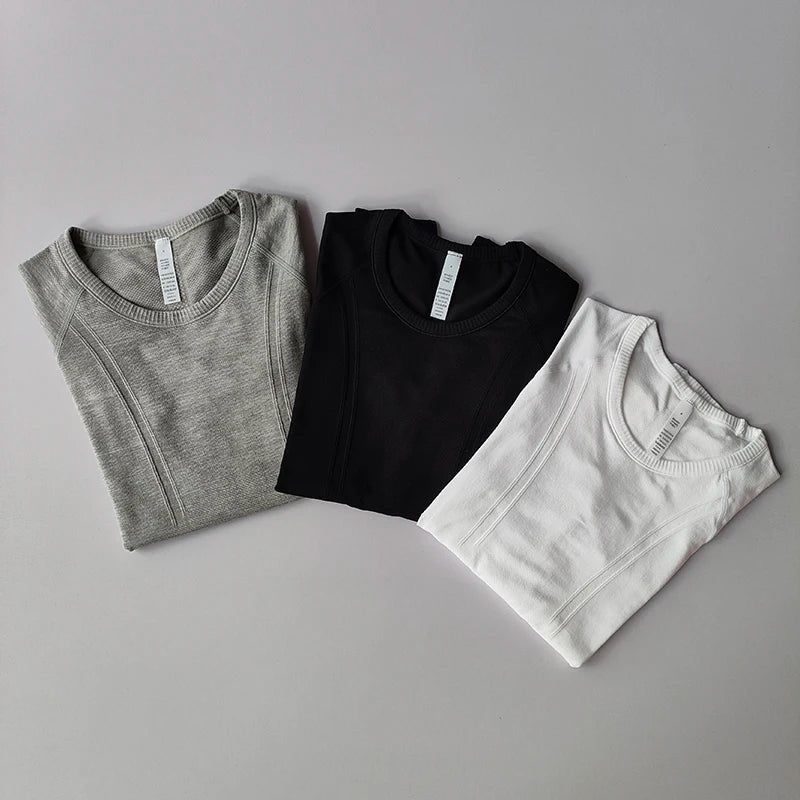 Yoga Clothes for Women, Sports Tops, Round Neck, Seamless, Slim, Running Shirt Fitness Workout Long Sleeves Gym T Shirt, Winter