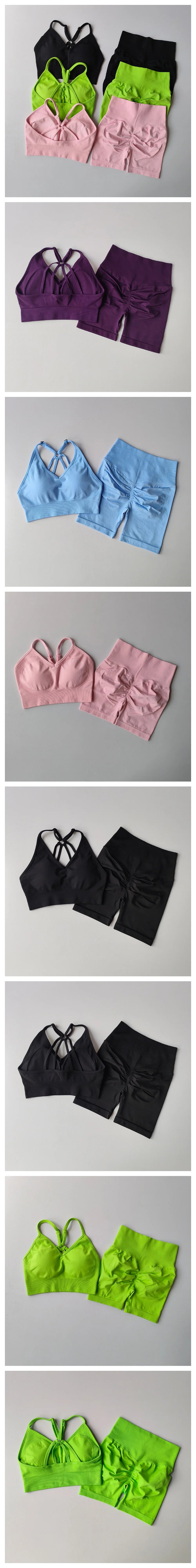 Workout Sets for Women, V Back Sports Bra with High Waist Shorts, Moisture Wicking Yoga Outfit for Training