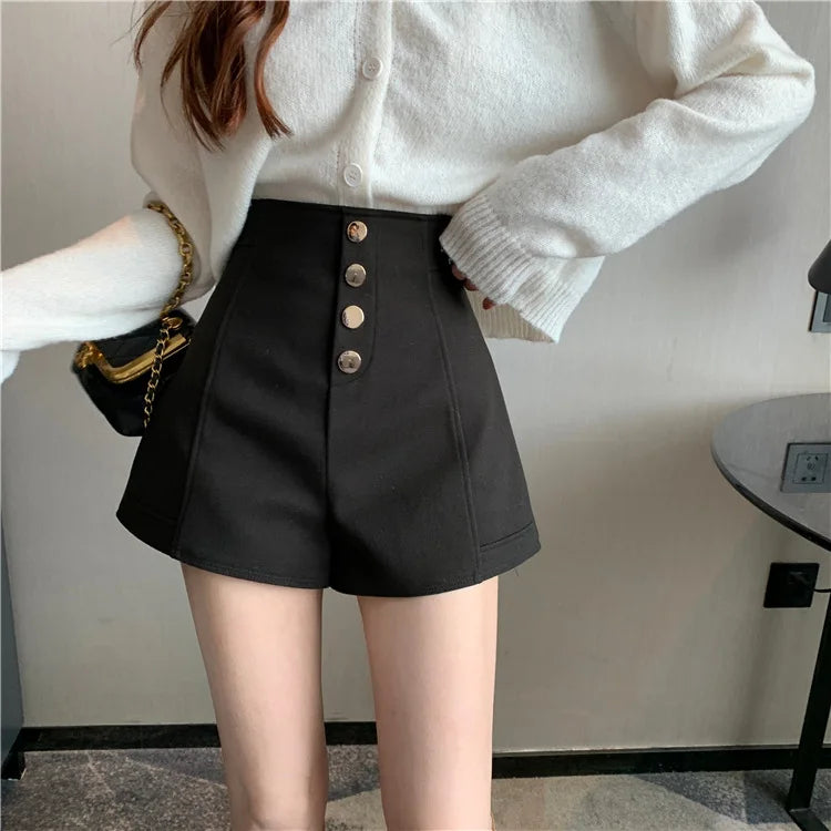 Black Shorts Women Spring Summer New Wide Leg Pants High Waist Single BreastedAApricot casual hot pants