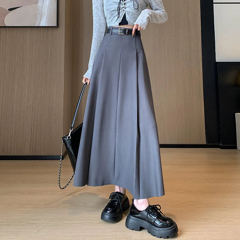 Elegant Skirts for Women Korean Style Long Skirt Female Black Pleated Midi Skirt Women's Clothing Office Lady Skirts Outfits New