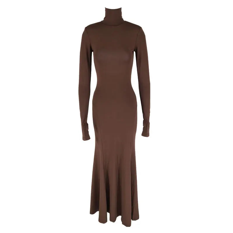 Backless Turtleneck Slim Maxi Dress
