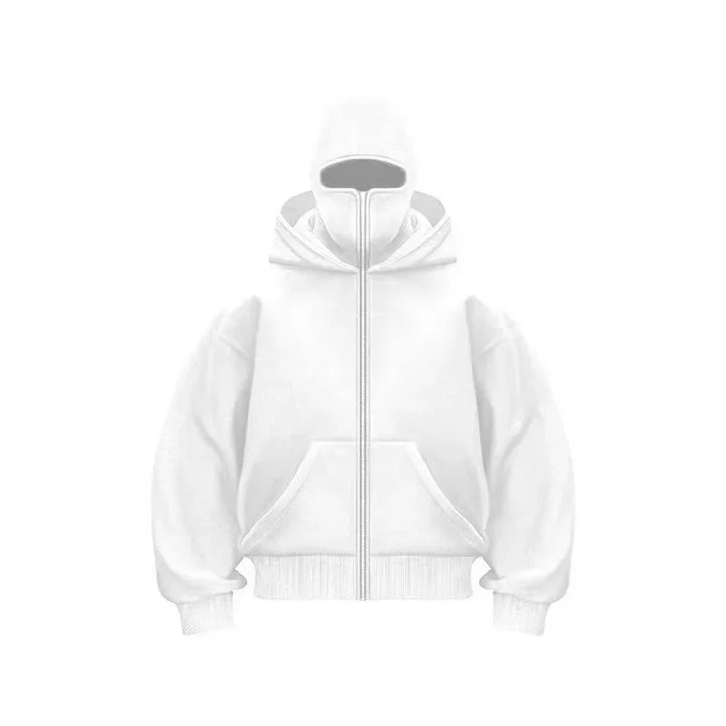 Unisex Hoodie Coat Warm Loose Balaclava Jacket Outdoor Sports Casual Jacket with Face Mask Street Wear