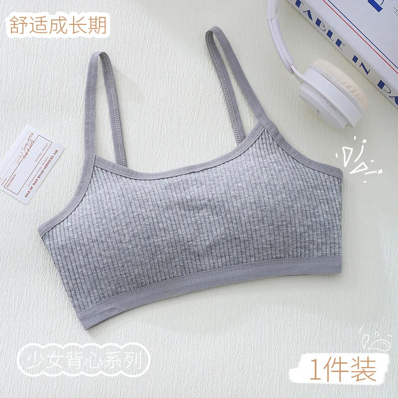 1PC Cotton Teenagers Girls Training Bras Solid Developmental Girls Sports Bras Soft Brassiere Kids Tank Tops Children Underwears