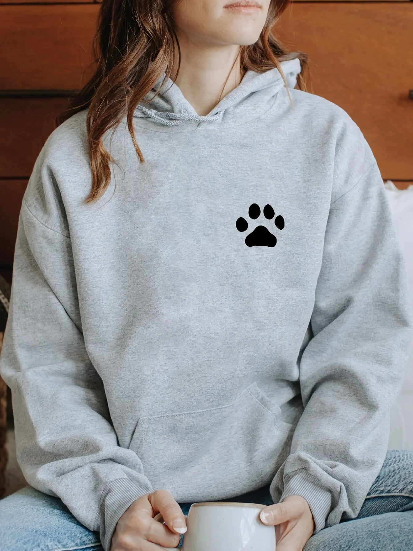 Animal Print Drawstring Cotton Hoodie