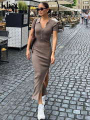 Elegant Collar Side Slit Dress