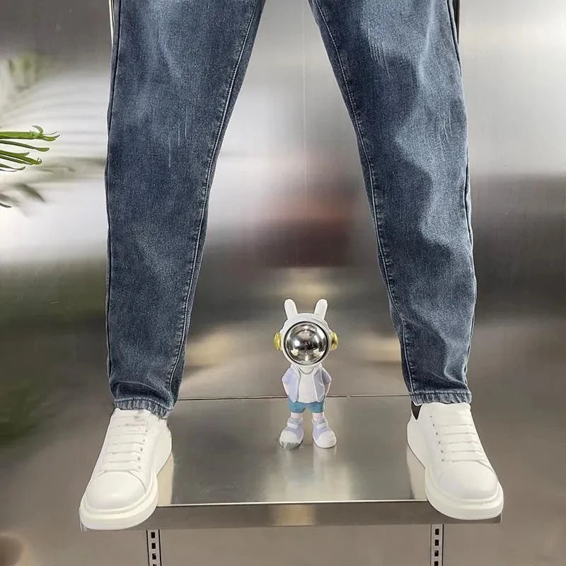 Thick Jeans Men's Slim Fit Spring Autumn Winter Casual Long Pants Cotton Stretch Denim mid Waist Zipper Closure Wear Resistant