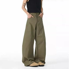 Women's High-Waisted Wide-Leg Pants - Loose Fit Casual Trousers with Button Closure