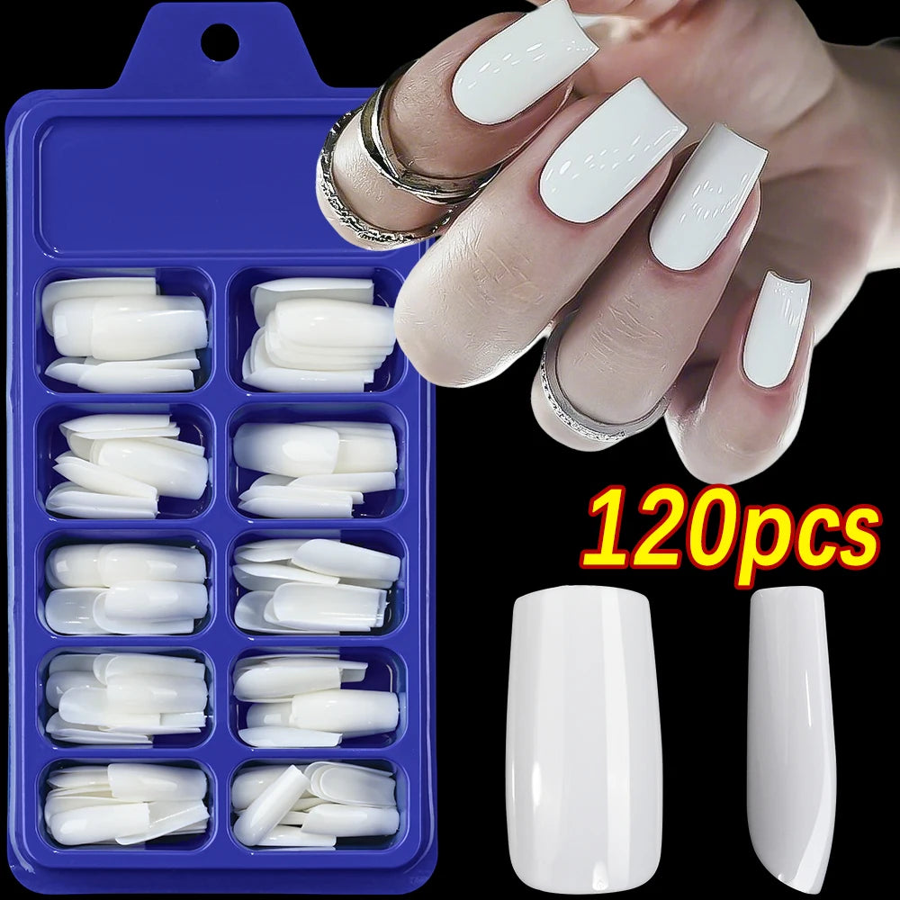 120pcs/Box Bright Gloss Pink False Nails Medium Almond Simple Solid Color Press On Nails Soft Gel Full Cover Wearable False Nail