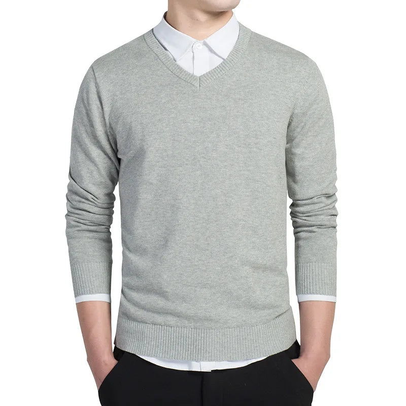 Sweater Men 2026 Autumn Casual Pullovers Men V-Neck Solid Cotton Knitted Brand Clothing Slim Fit Male Sweaters Pull Homme