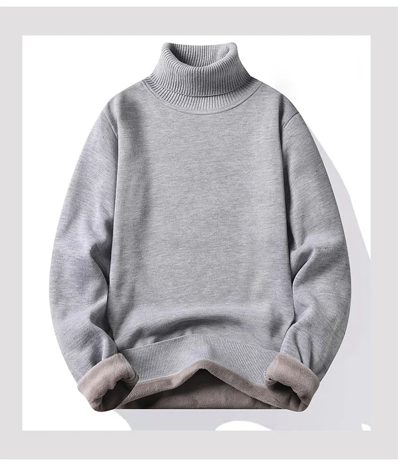 Men's Fleece Thicker Sweater Turtleneck Warm Pullover High Quality Male Slim Knitted Wool Sweaters For Winter Plus Size 4XL