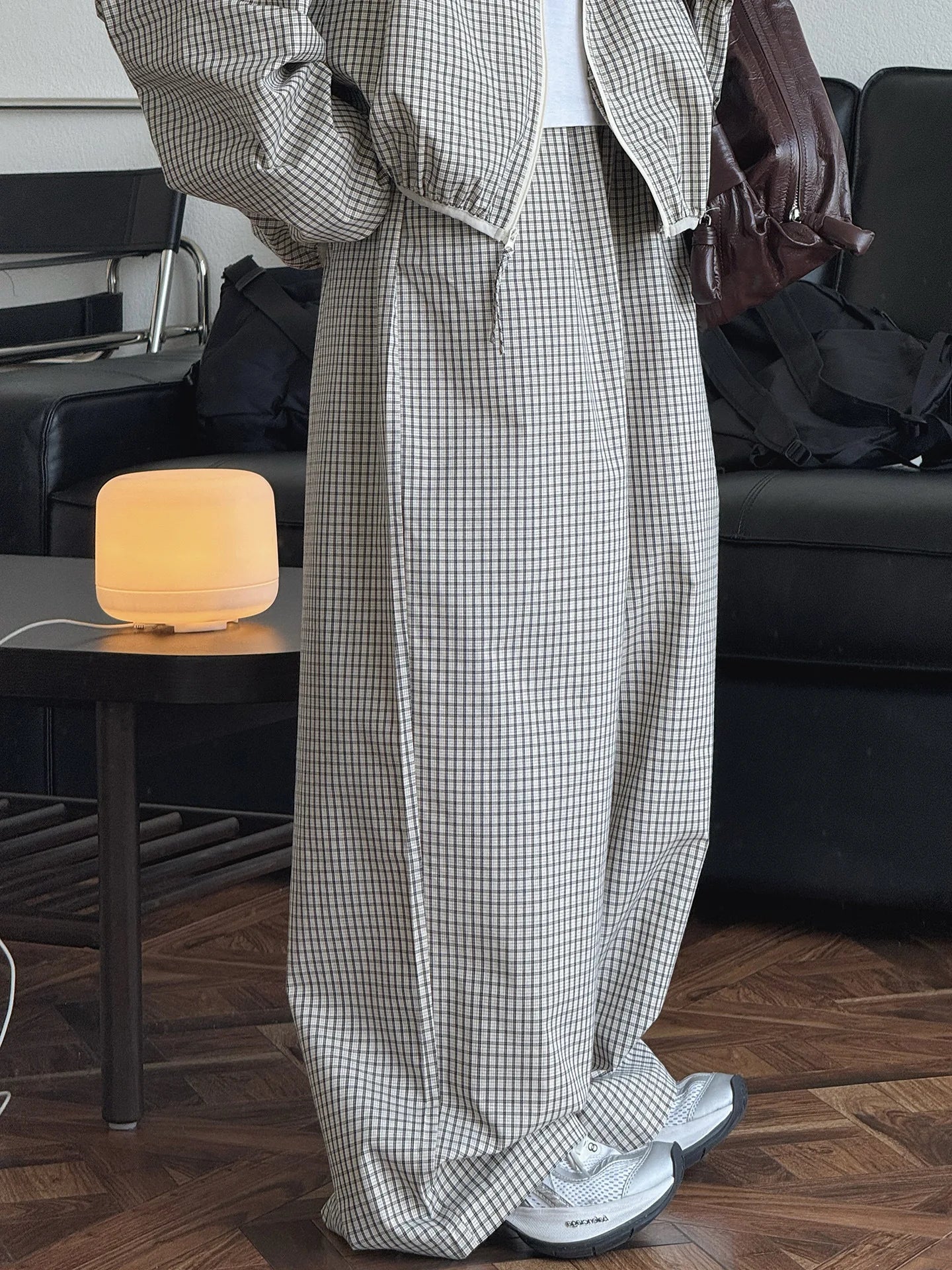 2026 Women Summer Long Pants High Waist Wide Leg 80% Cotton Plaid Pants Fashion Clothes Vintage Pants Female Trousers