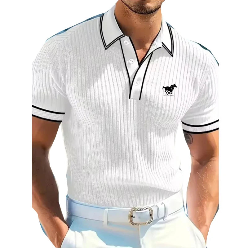 Men's Short Sleeve Polo Shirt with Buttons Casual Entertainment Decorative Whit Logo Clothing Leisure Fashion Polo
