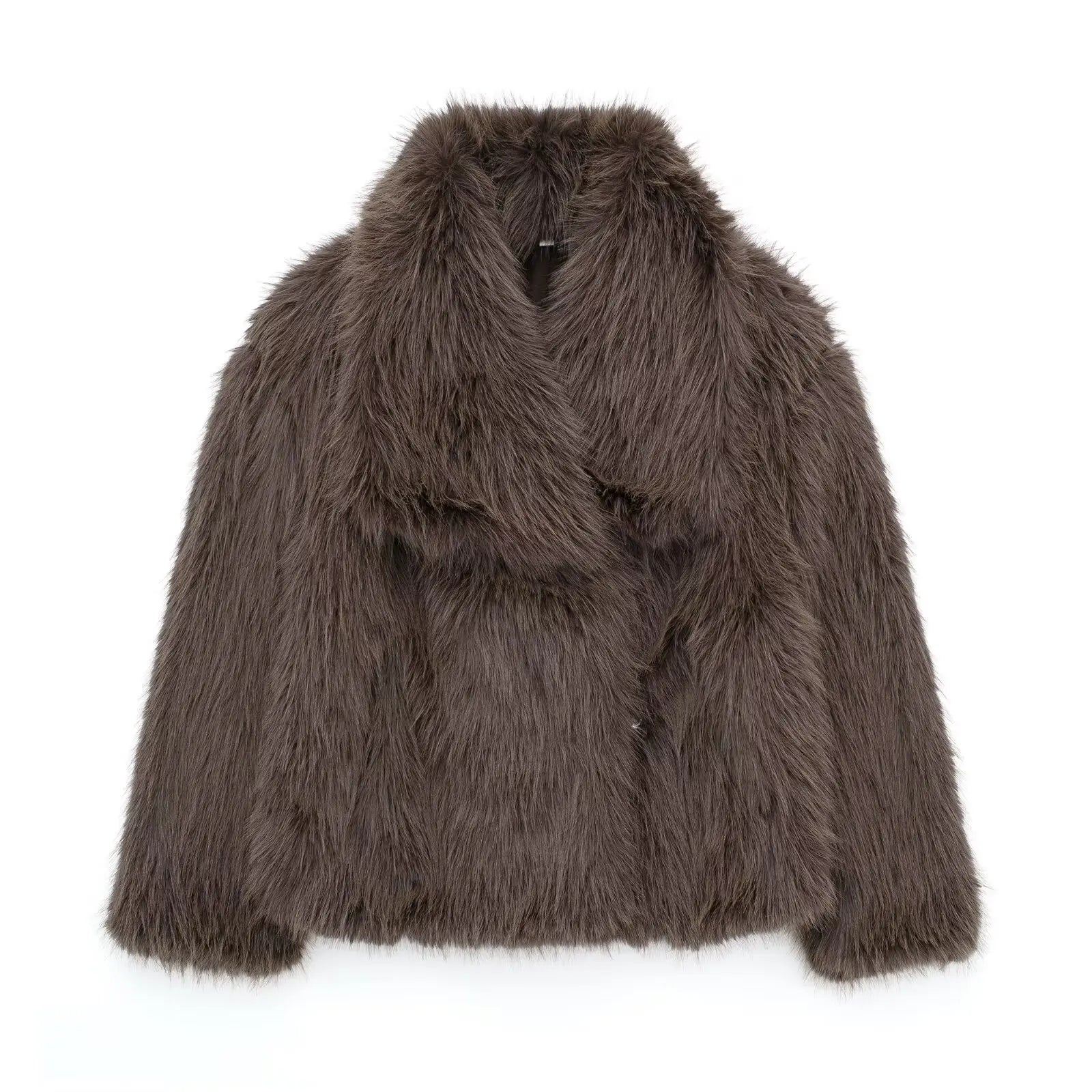 HH 2024 Women 's Vintage Soild Faux Fur Coat Turn-down Collar Long Sleeve Warm Plush Wool Coats Lady Winter Autumn Outwear