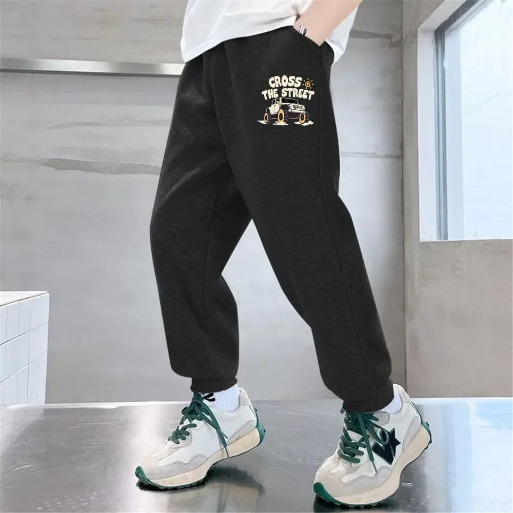 Boys' Off-Road Truck Print Joggers – Casual Sweatpants for Spring, Autumn, and Winter