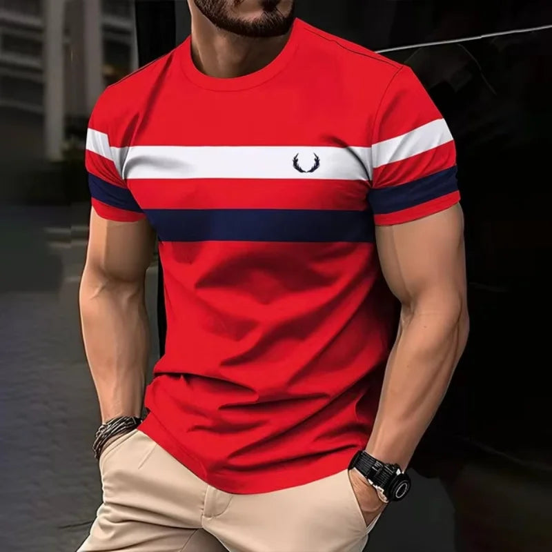 Men’s 3D Print Color-Block Stripe T-Shirt
