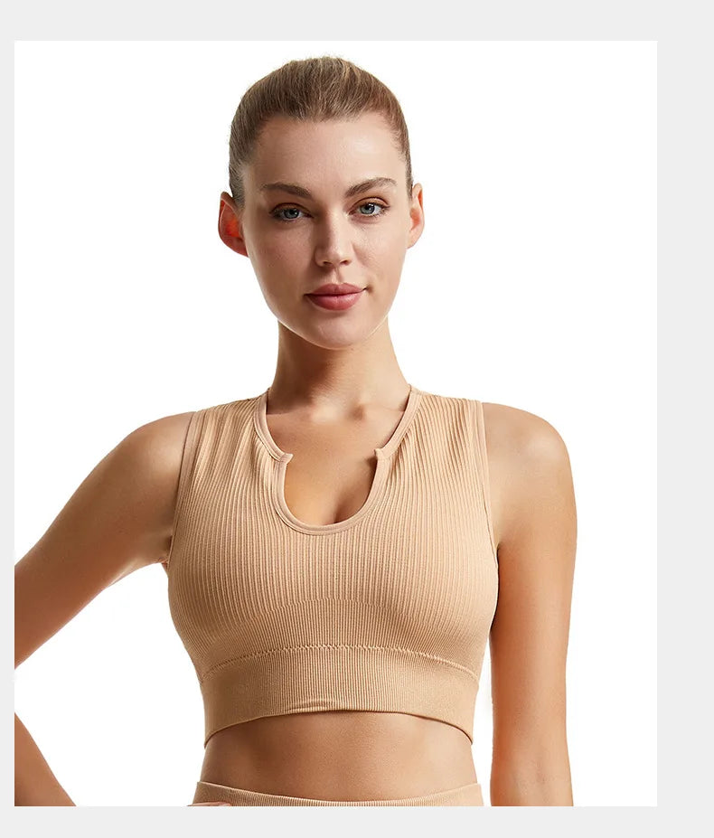 Women's Sleeveless Sports Bra Navel-Leaking with A Chest Pad  Highly Elastic Vest Sexy Stretchy Breathable Bra