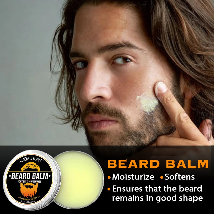 Men Beard Moisturizing & Nourishing Oil & Long-Lasting Smoothing Styling Butter，Facial Hair Conditioning Set for All Beard Types
