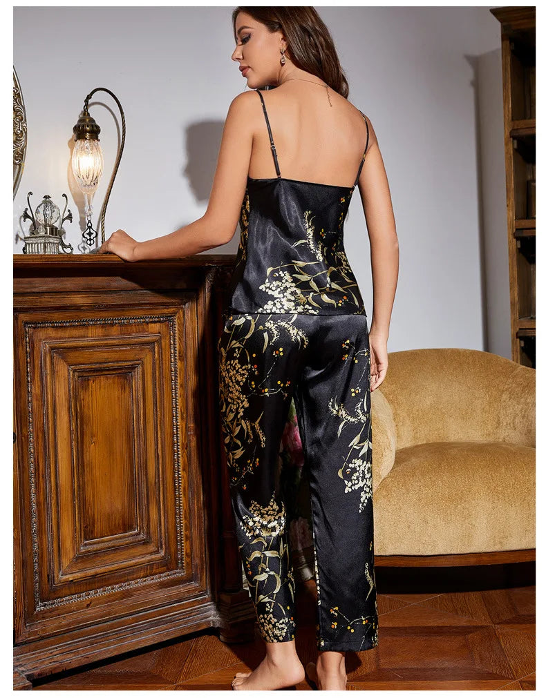 Cherry Satin Long Pajama Set