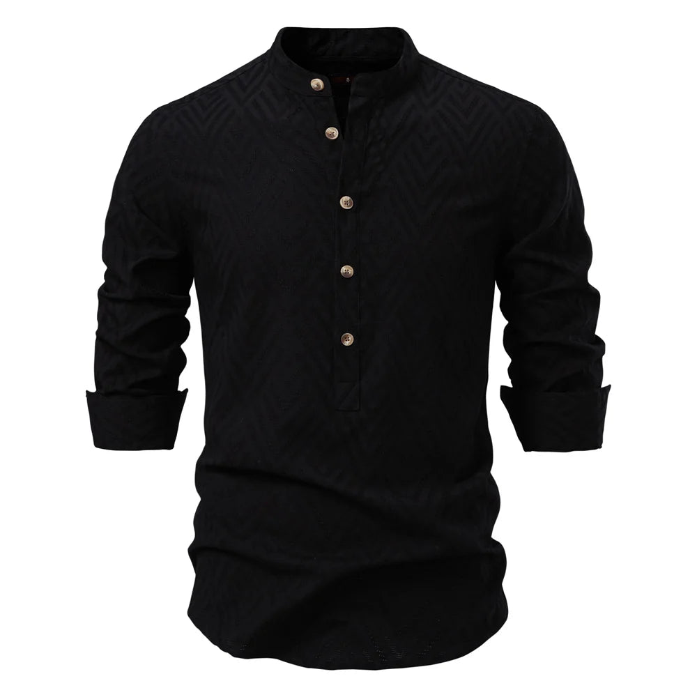 Solid Cotton Half Button Shirt
