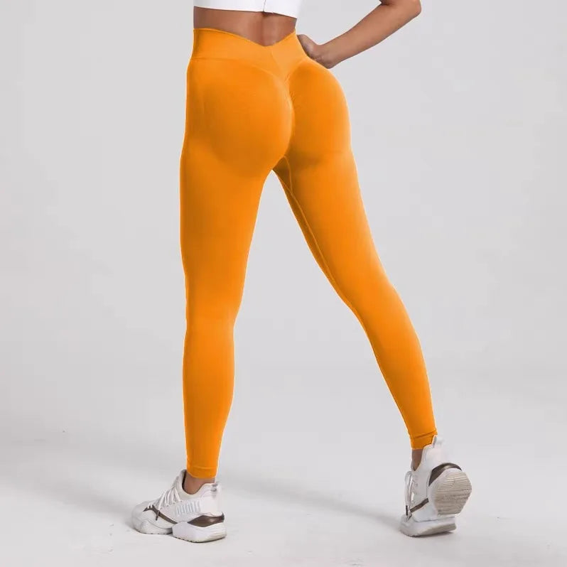 New Women V Back Athletic Leggings Fitness Exercise Yoga Gym Tights Workout Scrunch Butt Lifting Training Pants